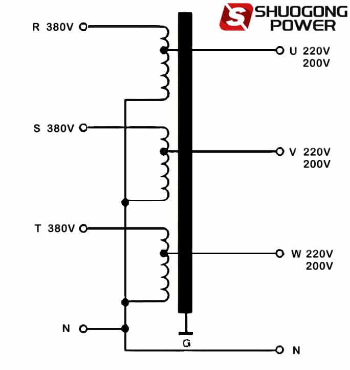 Wiring diagram of 3KVA 3 phase autotransformer: